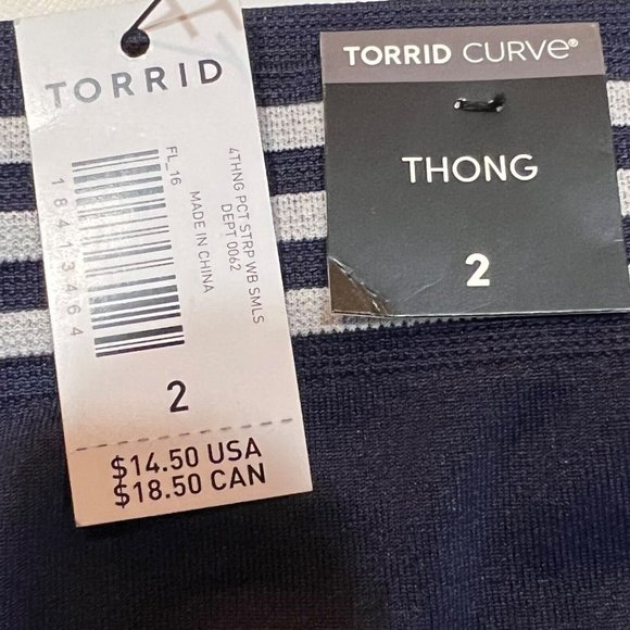 NWT TORRID Thong Pantie Underwear Sz 2X Navy Blue White Stripe - Picture 4 of 4